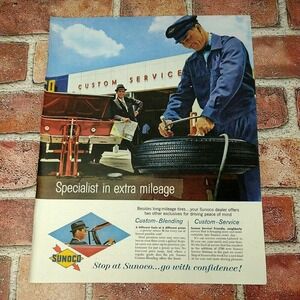 1961 Sunoco Specialist in Extra Mileage Tire Repair Automotive Svc- Vtg PRINT AD